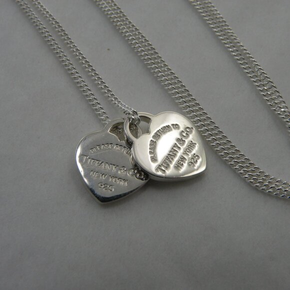 New Return to Tiffany & Co 925 Silver 2 Mini Heart Pendant 18" Chain Necklace